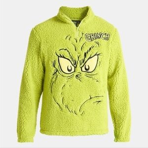 The Grinch Dr Seuss S 34-36 Sherpa Fleece Embroidered Christmas Sweater Pullover